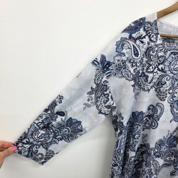 One World Tunic Womens 2X Blue/Gray Paisley Print Embellished Scoop Neck Boho - Picture 6 of 13